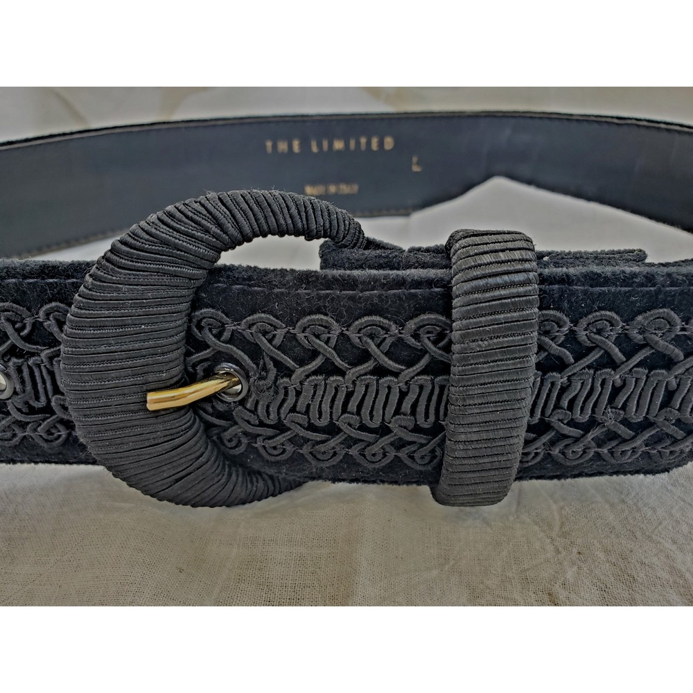 VTG Wide Suede Leather Hip‎ Belt Black Gimp Braid Bobo Retro Witchy Western Sz L